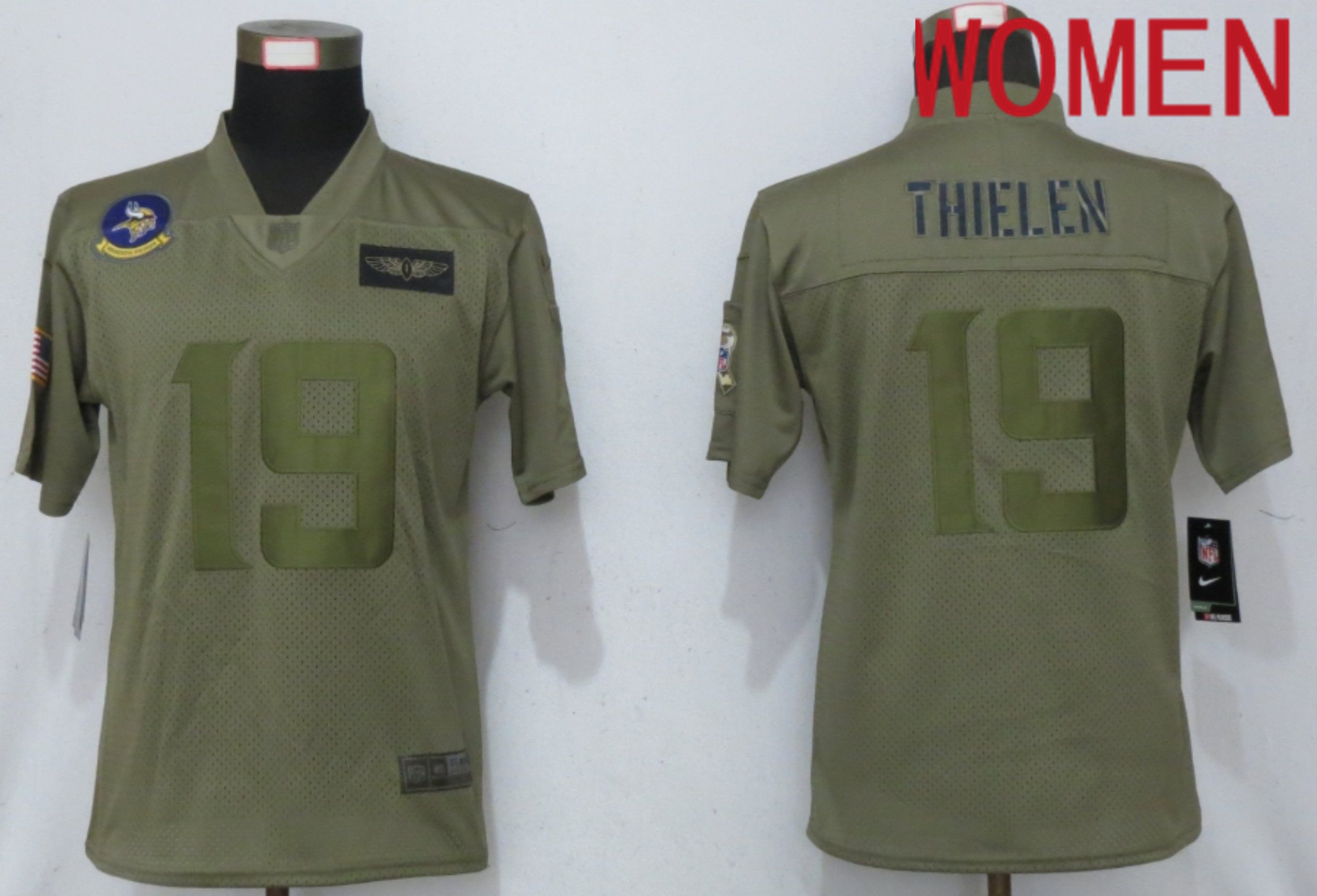 Women Minnesota Vikings #19 Thielen Nike Camo 2020 Salute to Service Elite Playe NFL Jersey->women nfl jersey->Women Jersey